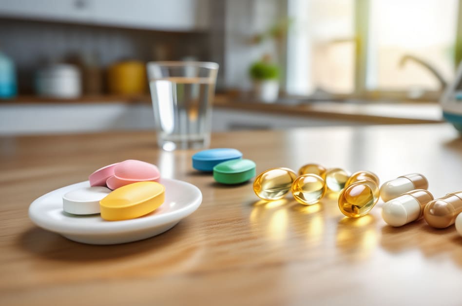 На столе лежат медикаменты